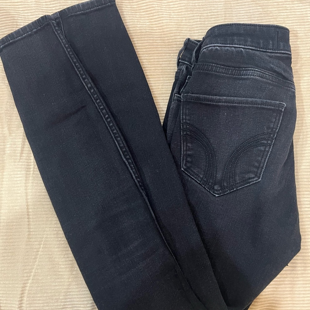 Hollister Black Denim Skinny Jeans 00 Perfect Light Wash Black Fade